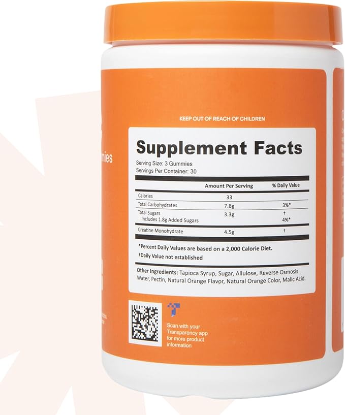 Create Creatine Monohydrate Gummies for Men & Women, Boost Focus, Strength, and Endurance, Anti-Melting Formula, Vegan, Gluten-Free, Non-GMO, 1.5g of Creatine per Gummy (Orange, 90 ct)
