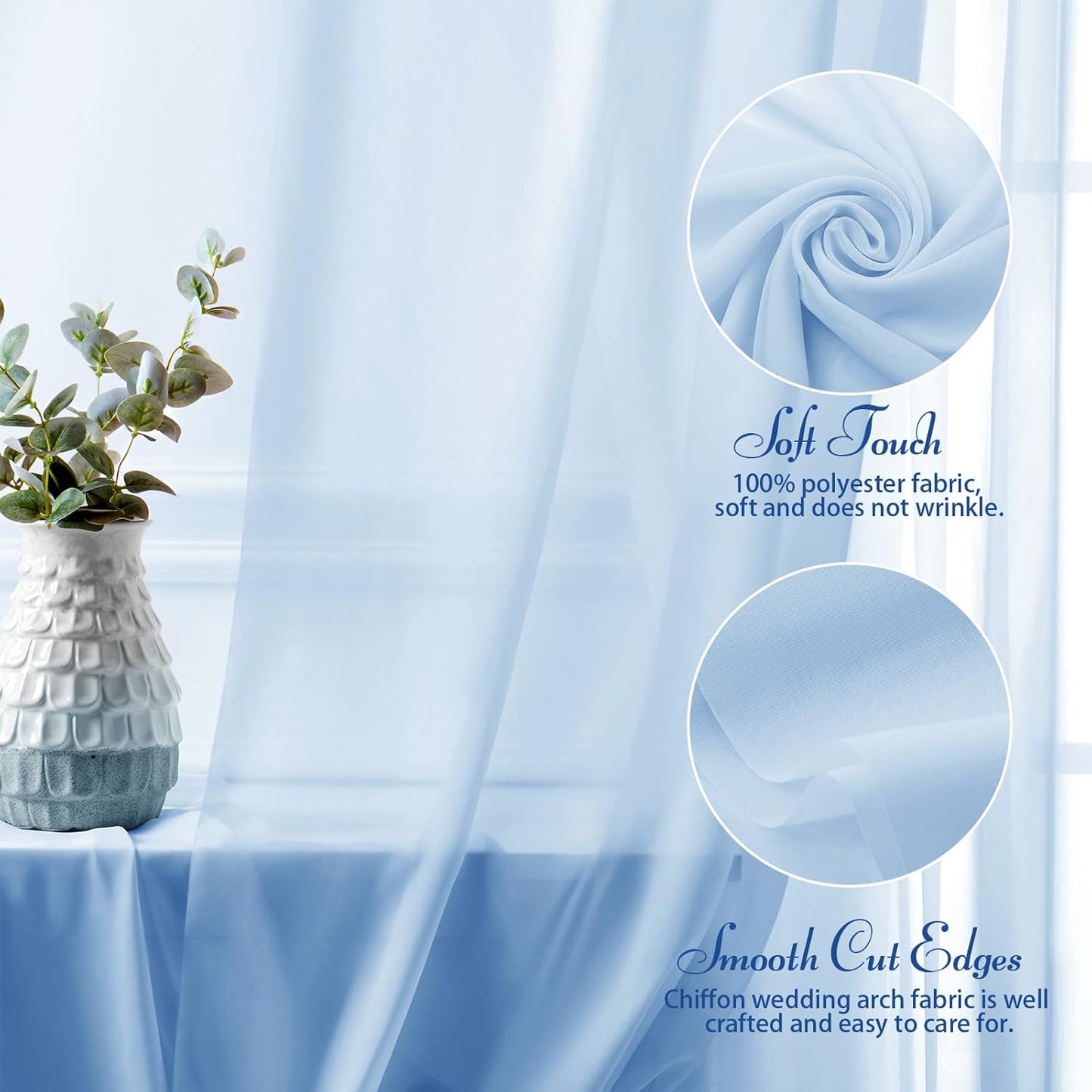 SiinvdaBZX 2 Panels Wedding Arch Draping Fabric 30" x 20Ft Light Blue Sheer Chiffon Fabric Outdoor Extra Long Decorative Drapery for Party Ceremony Ceiling Curtain Backdrop