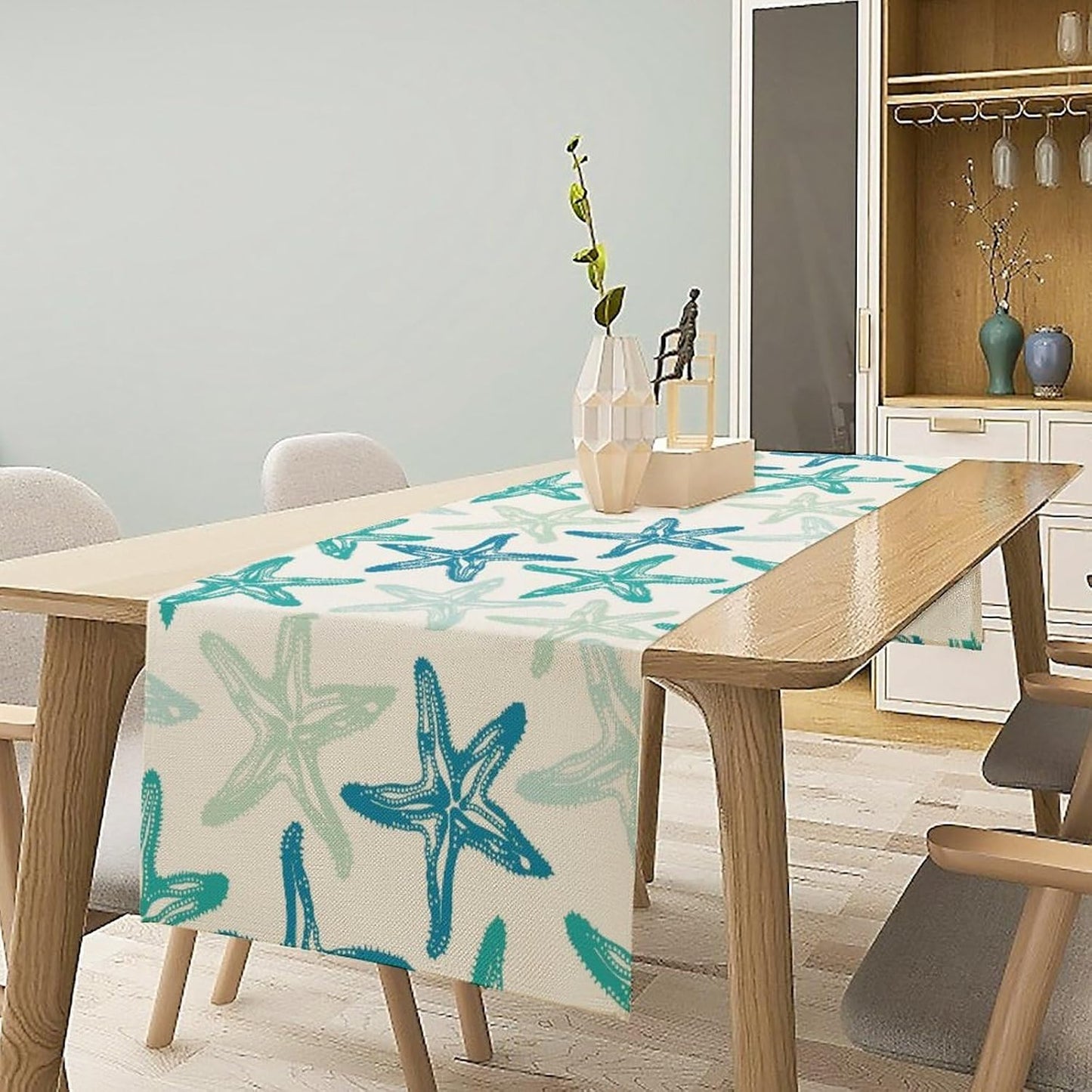 Starfish Plaid Table Flag Green Plaid and Marine Life Starfish Kitchen Table Flag Suitable for Birthday Party Restaurant Decoration Outdoor Picnic 13 * 108 Inch