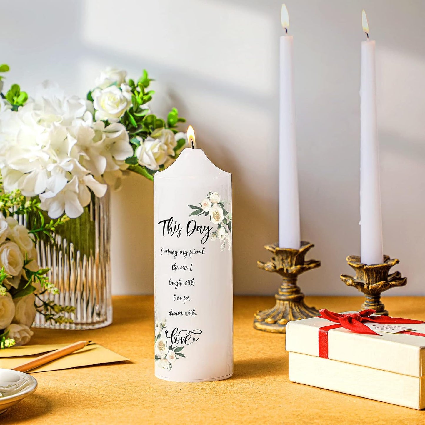 Frienda Unity Candles for Wedding Ceremony Set Wedding Unity Taper Candles Catholic Religious Ceremony Accessories(Eucalyptus Leaf)
