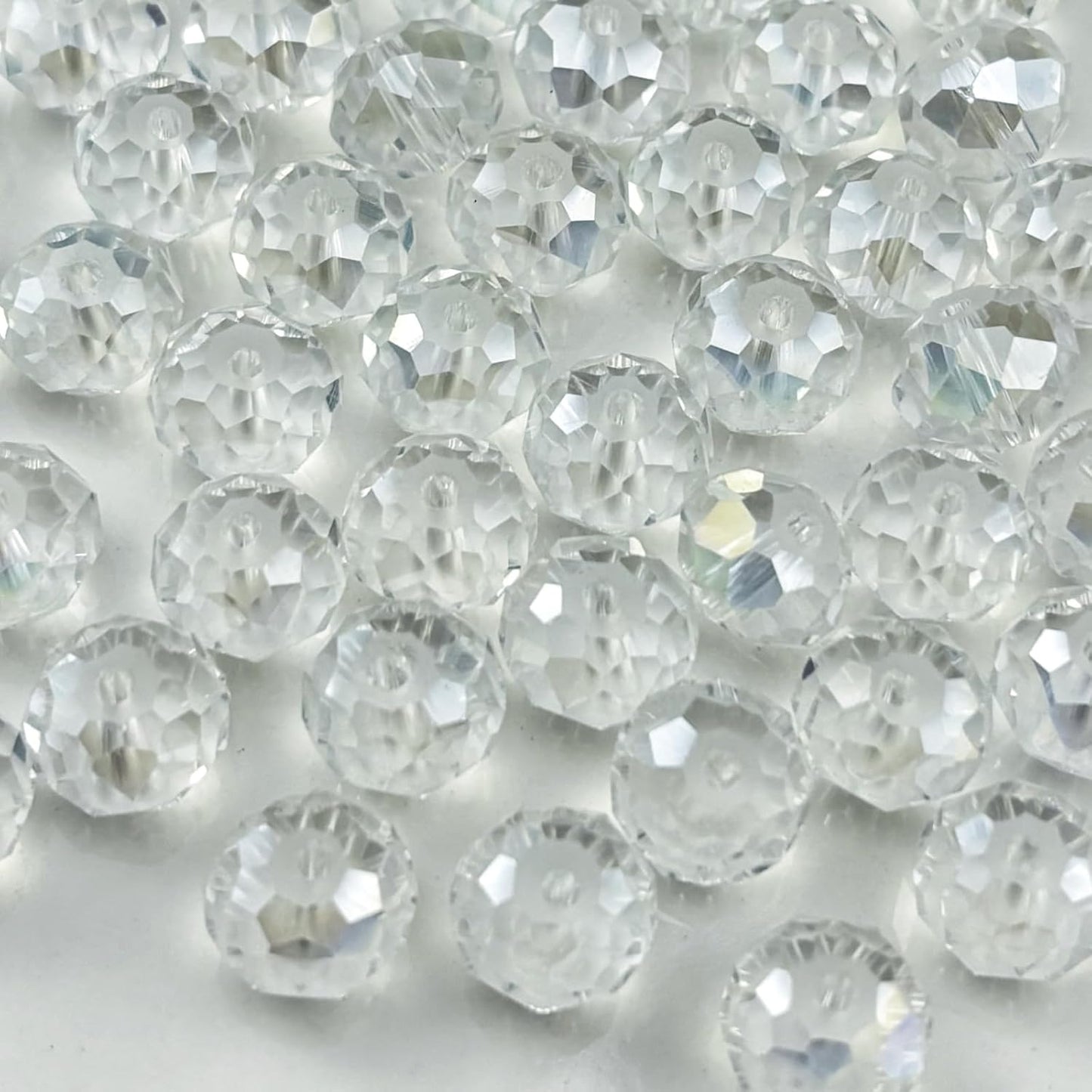 100pcs 8mm Crystal Glass Beads for Crafts Faceted Rondelle Glass Beads for Jewelry Making Crystal Spacer Beads for Necklaces Bracelets Earrings DIY Craft(Transparent AB)