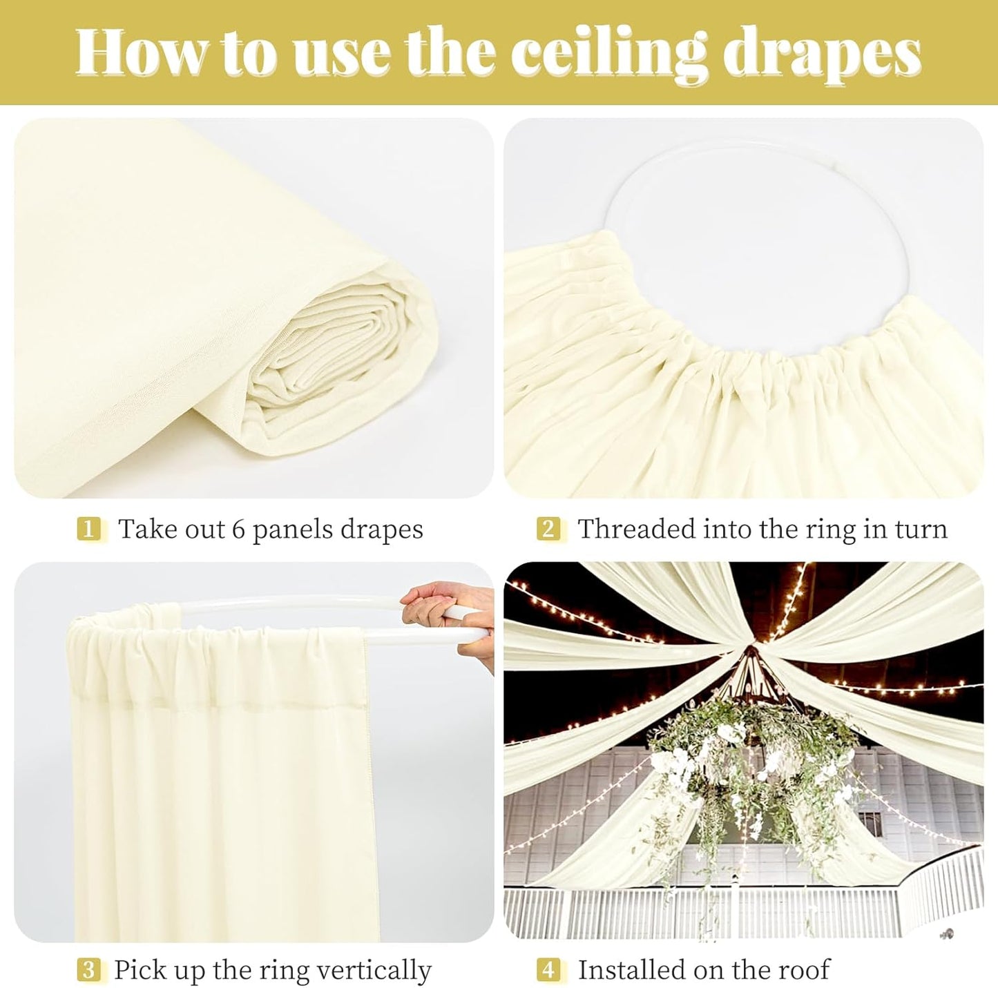 fani 6 Panels Ivory Wedding Ceiling Drapes 5ftx30ft Ceiling Drapes Chiffon Fabric Arch Draping Sheer Curtains Soft Drapery Draping Wedding Ceiling Decorations for Party Ceremony Stage Swag