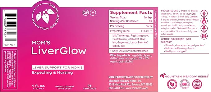 Mountain Meadow Herbs Mom's Liver Glow, Advanced Detoxifier and Regenerator to Support Liver Health and Function - 4 oz - for a Happy Liver