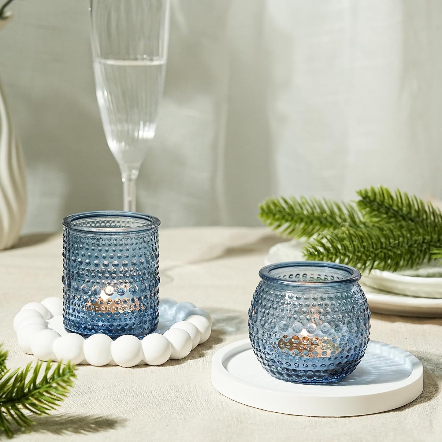 36pcs Votive Candle Holders, 2x2.5inchs Blue Elegant Glass Votives & Tealight Candle Holders for Wedding Centerpieces Party Decorations and Home Decor for Tables (Blue)