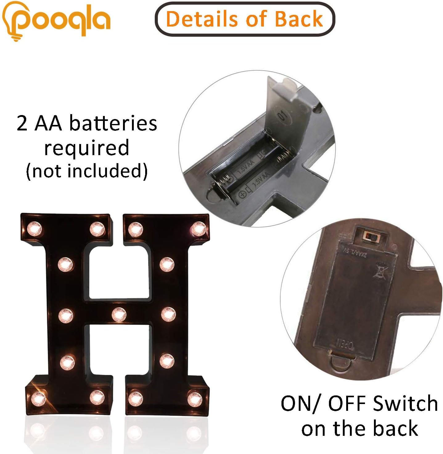 Decorative LED Illuminated Letter Marquee Sign - Alphabet Marquee Letters with Lights For Wedding Birthday Party Christmas Night Light Lamp Home Bar Decoration H, Black