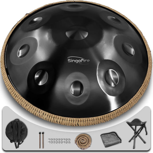 "SINGOFIRE" Handpan Drum, Handpan Drums for Adults, 22-Inch 432Hz D Minor Kurd Handpan, HandPan Instrument (Black-9Notes（432HZ）, 22-Inch)