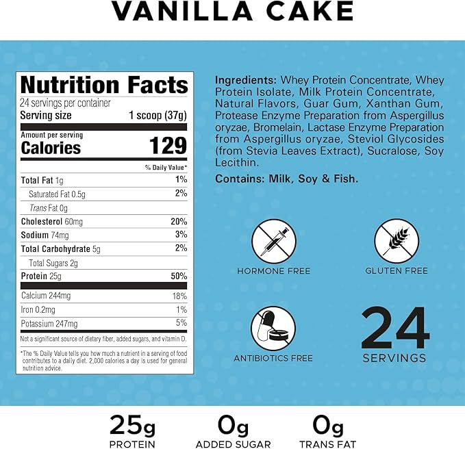 High Whey, Protein Powder 2LB, Whey Isolate, Gluten Free, Lean Muscle Mass for Men & Women, 25g of Protein Per Scoop, 908 g, 24 Servings (Vanilla Cake, 2 Pound)