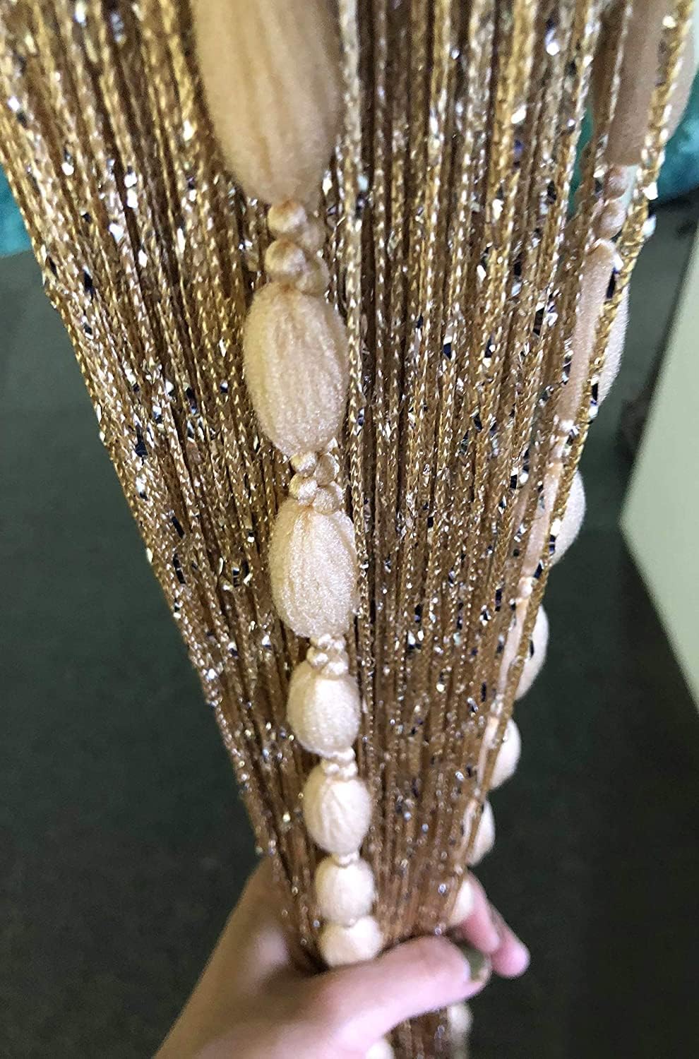 Hysenm Door String 39x79 Inch Curtains Champagne Panel Soft Balls Romantic Glitter Fringe Room Divider Home Décor Wedding Girls Bedroom Window Living Room Backdrop Party Doorways Closet Door,Champagne