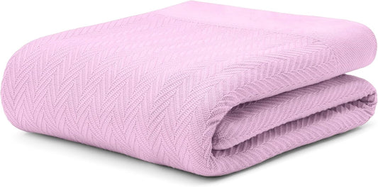 100% Long Staple Cotton Herringbone Multipurpose Blanket | Soft & Breathable, Lightweight All-Season Throw for Sofa/Couch/Bed | Machine Washable | (Herringbone - Lavender, Queen)