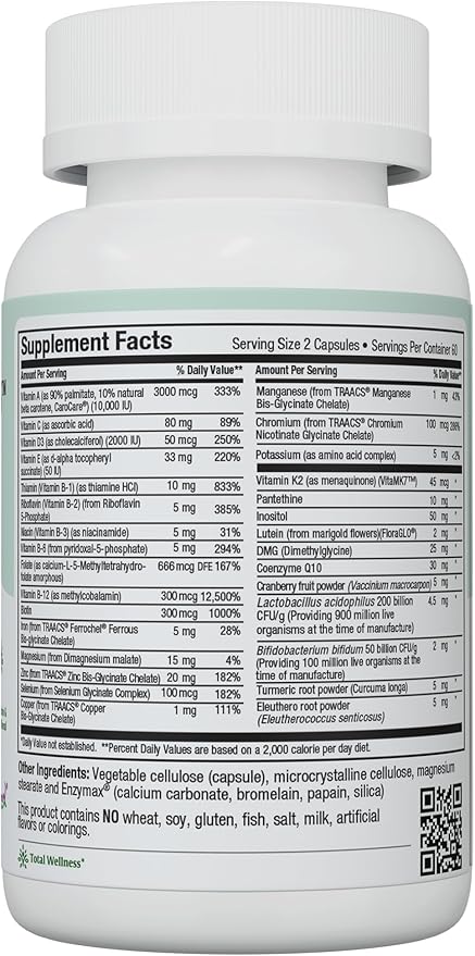 Maxi Health Multivitamin – Easy to Swallow Multi Vitamin Capsules with 30 Nutrients, Iron & Probiotics – Kosher Daily Multivitamins Small Capsules for Wellness Support & Digestive Ease (120 Units)