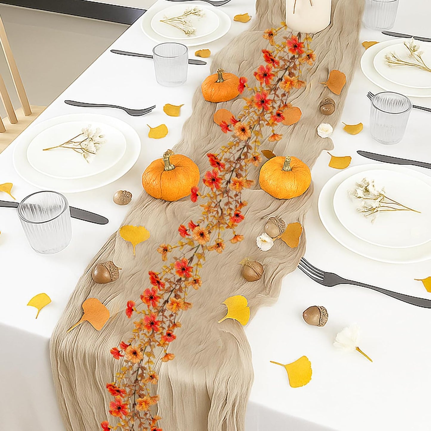 4 Pack Artificial Fall Flowers Garland, 6 FT Fall Decorations Fake Mums Floral Vines UV Resistant Faux Hanging Flower Ivy Garland for Home Party Table Wall Decor (Orange + Autumn Yellow)