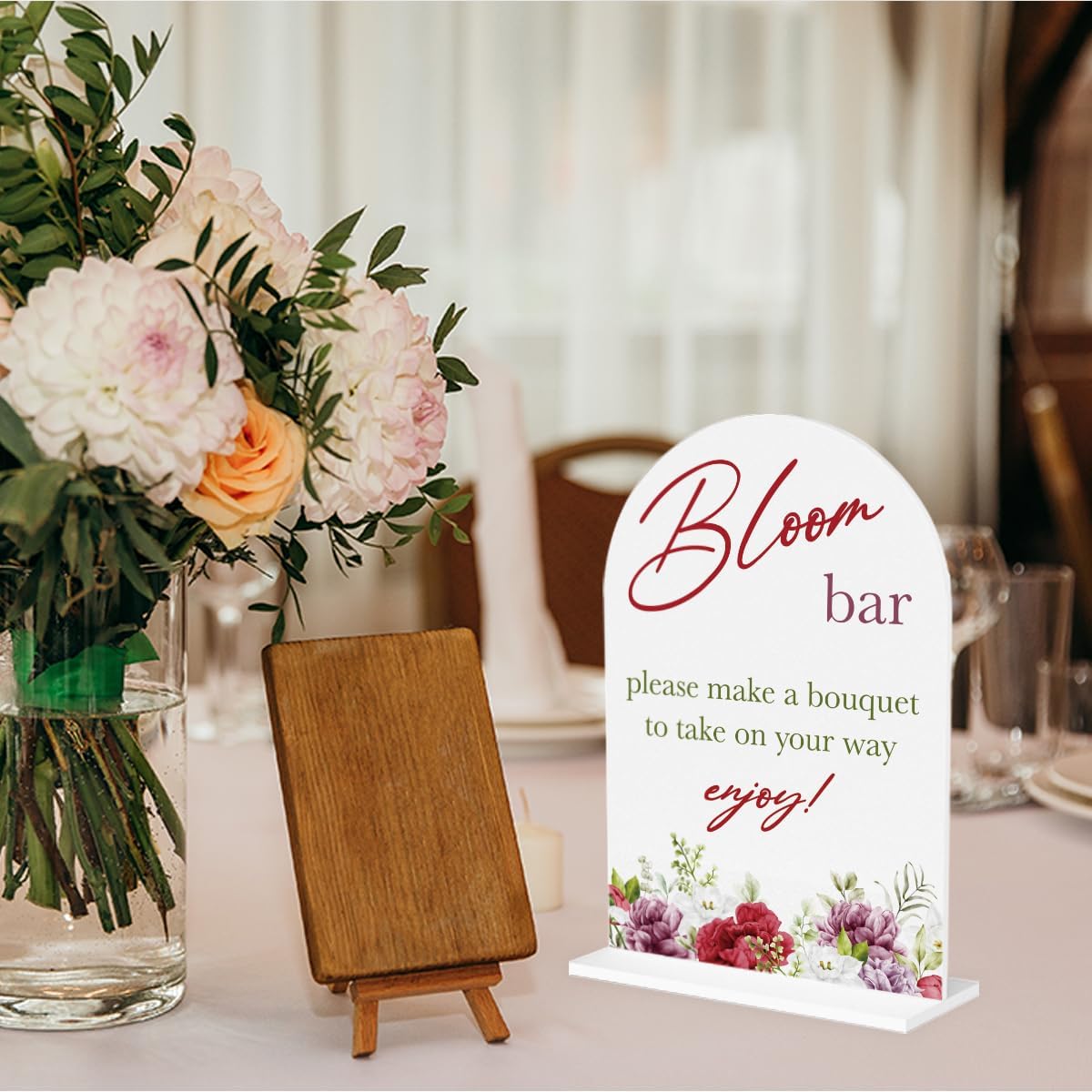 Bloom Flower Bar Sign for Wedding Bridal Shower Bouquet Bar Decor Sign Stuff Acrylic Arch Wedding Bridal Shower Baby Shower Welcome Table Signs for Ceremony and Reception 7 x 5 Inches