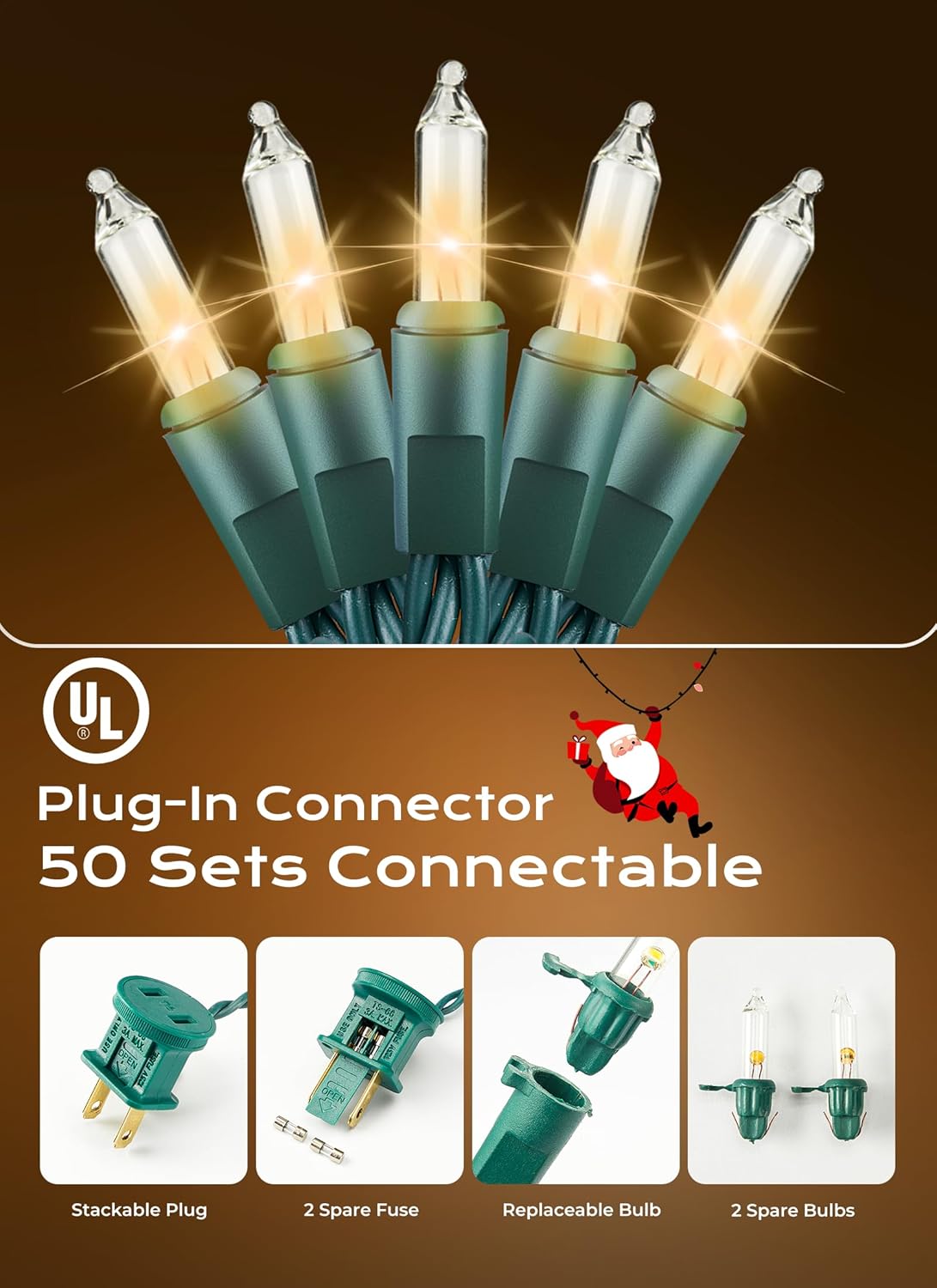 Minetom LED Clear Christmas String Lights, 100 Count 33 Feet LED Christmas Lights Bulb, Christmas Decorations Indoor, White Christma Tree Lights for Indoor Outdoor Xmas Wedding Party Festival