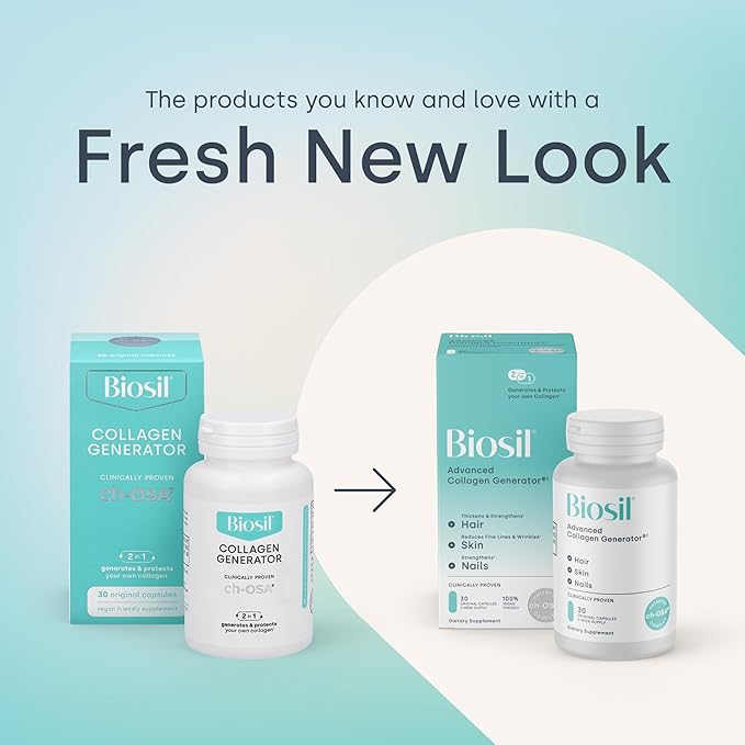 Biosil Collagen Booster Supplement - 30 Original Capsules - Patented ch-OSA Activator for Skin, Hair, Nails & Joints - Supports Natural Production - 15-Day Supply