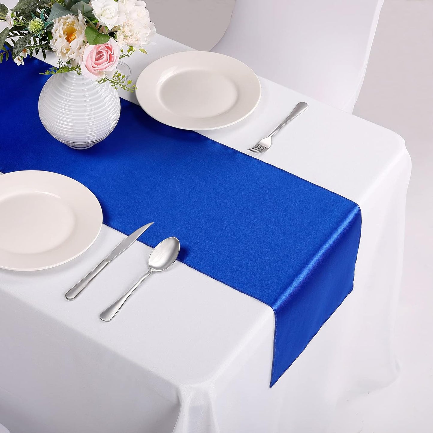 15-Pack Satin Table Runner Royal Blue 12 x 108 inches Long, Table Runners for Wedding, Birthday Parties, Banquets Decorations（15 Pack, 12x108 Inch, Royal Blue