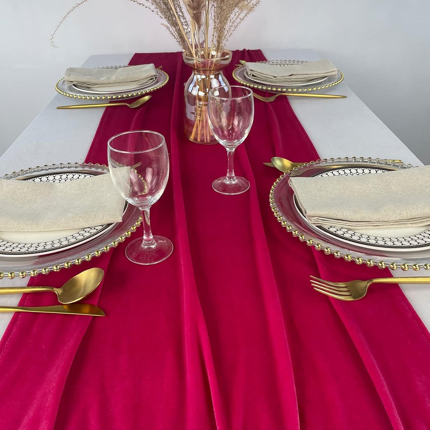 Velvet Table Runner, 10ft Luxurious Wedding Reception Decorations Soft Velvet Fabric Table Linen Overlay for Party (20 x 120 inch, Hot Pink)