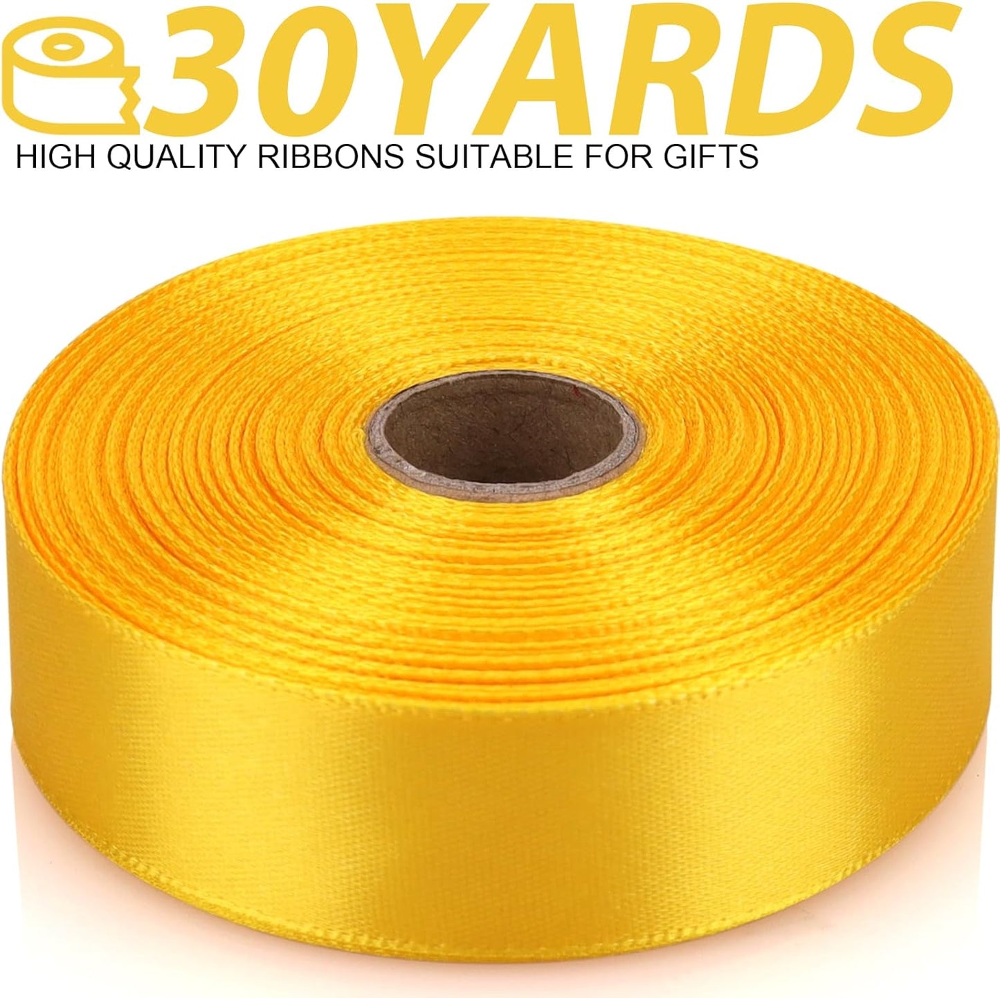 Yellow Ribbon 7/8 Inch 30 Yards Satin Craft Ribbon-Single Face Polyester Ribbon for Handmade Roses,Gift Wrapping,Timeless Flower,Bouquets,Wedding and Party Decoration