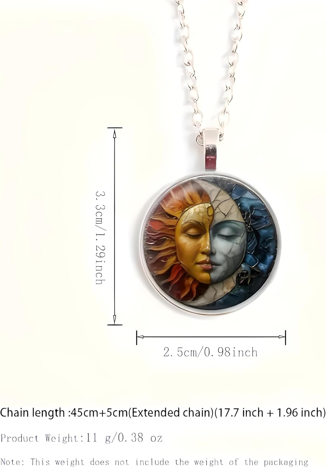 1pc Stunning Round Pendant Necklace - Unique Sun & Moon Pattern, Oil Painting Style Glass Mosaic, Alloy Construction, Trendy Sweater Chain, Fashionable Gift for Women - Christmas or Birthday Gift