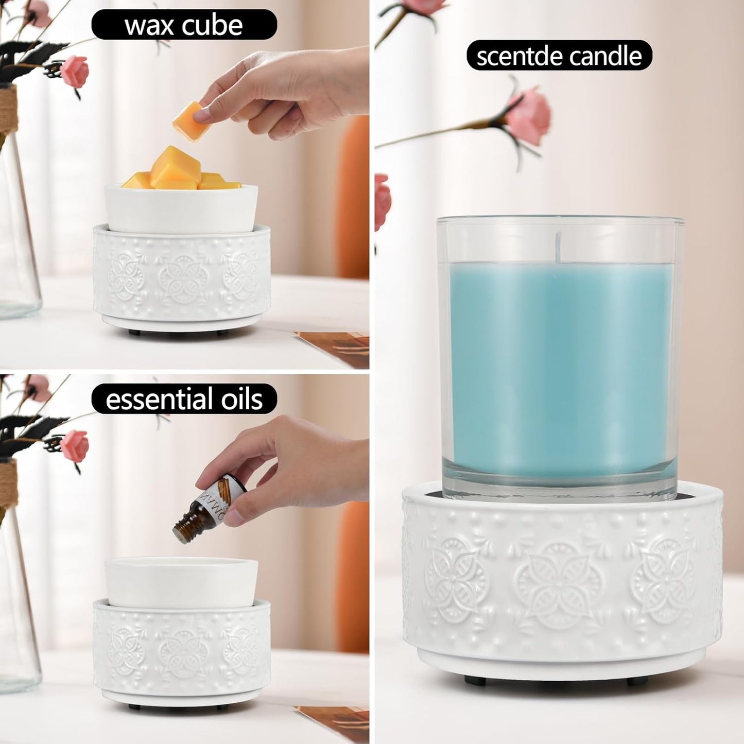 Wax Melt Warmer,Candle Warmer for Scented Wax,Electric Warmer Home Fragrance Oil Burner as Gifts for Mom Grandma Women(White-Granular)