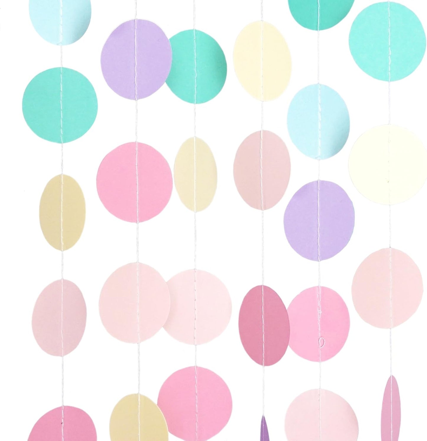 Circle Dots Paper Party Garland Streamer Backdrop (10 Feet Long) - Rainbow Pastel
