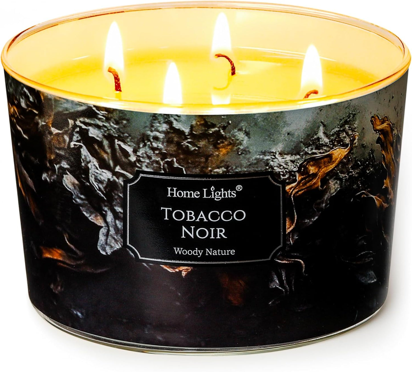 HomeLights Scented Candles for Women & Men, 18oz Candle Jars Aromatherapy 4-Wick Candle, Ideal for Industrial Chic Home Decor and Gifts, Tobacco Noir Fragrance