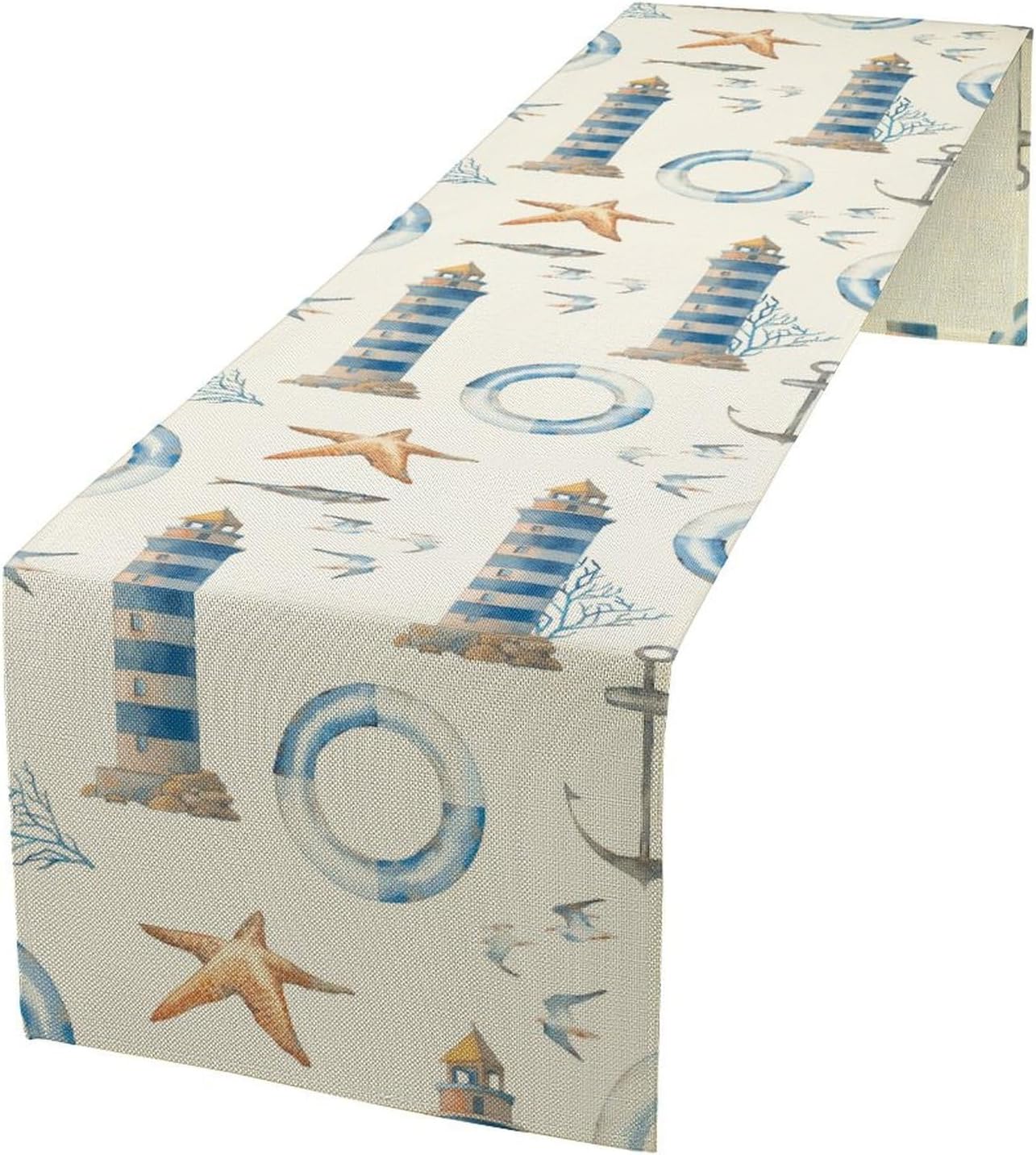 Blue Beach Table Runner, Tropical Ocean Coast Table Runner, Seashell Seasonal Nautical Restaurant Coffee Table Decorations for Home Holiday Party Indoor Outdoor 13x120 Inch
