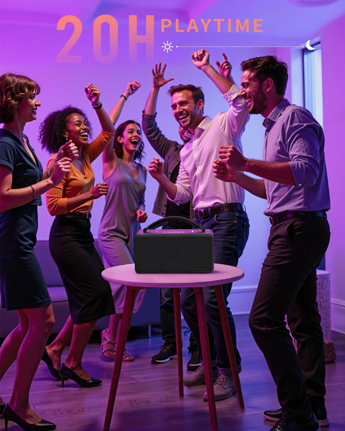 DINDIN Portable Bluetooth Speaker: 80W (Peak), 20H Playtime, Loud Wireless Wood Speakers with Bass, AUX and USB Input, Subwoofer, TWS Pairing, Vintage Speaker for Outdoor, Home, Office (Black)