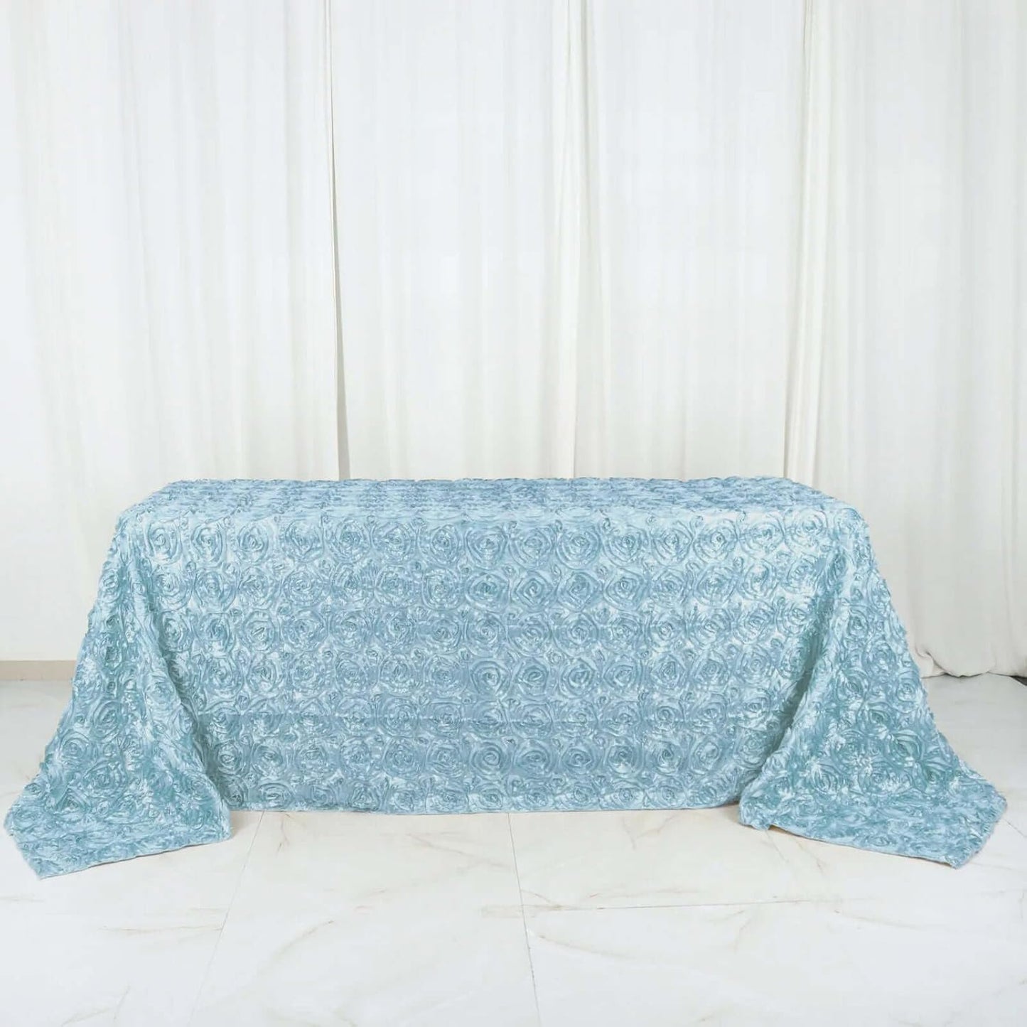 Efavormart 90"x132" Wholesale Rectangle Table Cover Light Blue Grandiose Rosette 3D Satin Tablecloth for Wedding Party Event