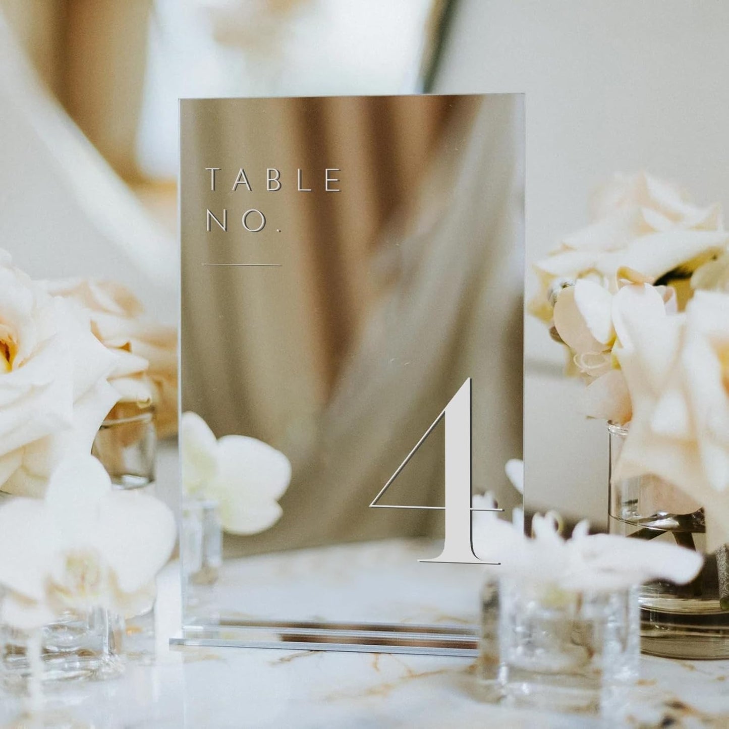 JINMURY Sliver Wedding Table Numbers 1-20 with Stands, 5"x7" Sliver Mirror Acrylic Table Numbers for Wedding Reception (Sliver Mirror White Font, Number 1-20, 5"x7")