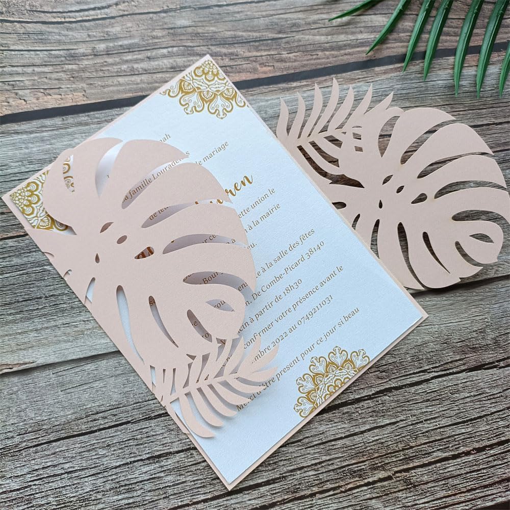 MillaSaw Flower Laser Cut Invitations Pink Plame Invitation Jacket With Envelope, for Wedding Anniversary Birthday Cards Holiday Party Decoration (soft pink)