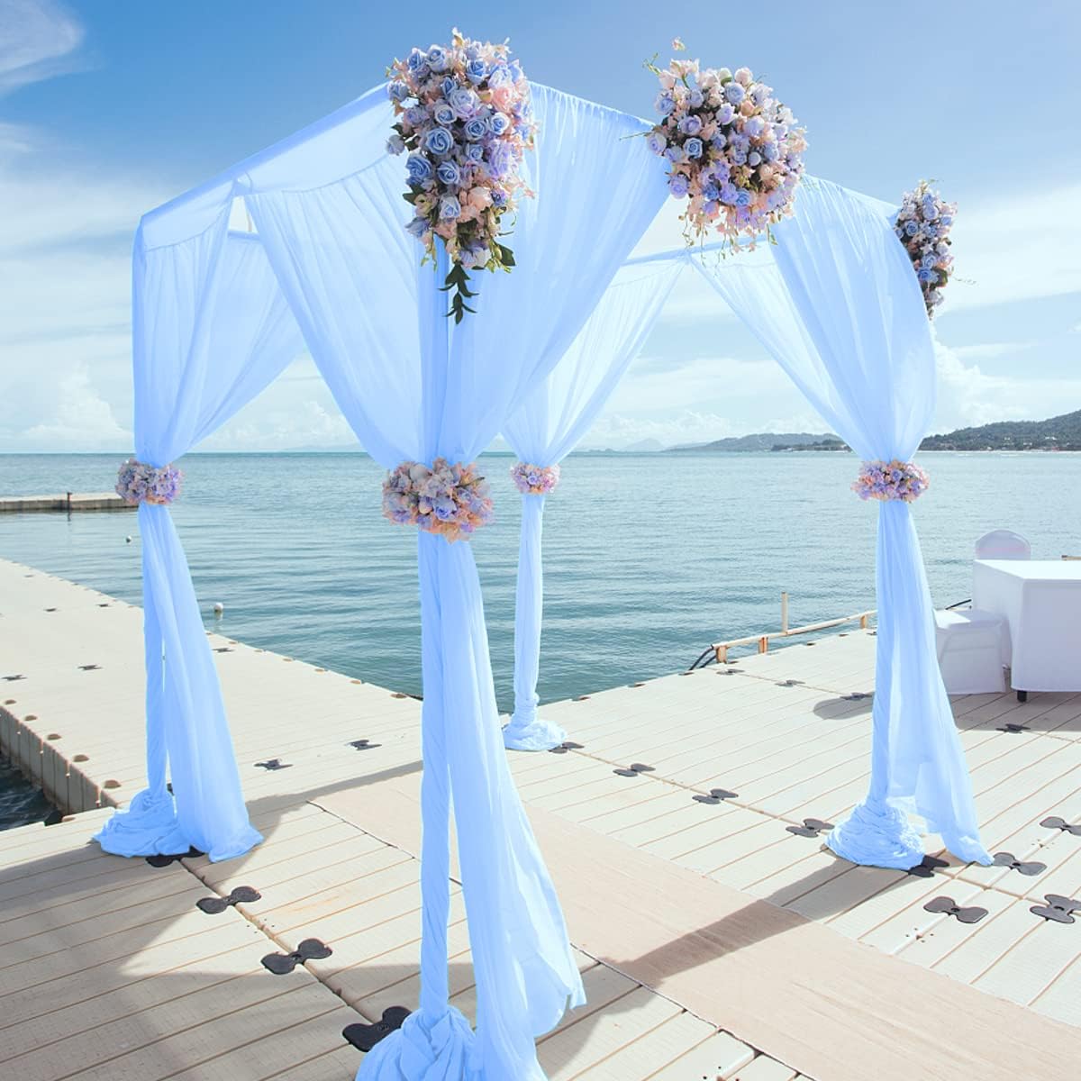 PARTISKY 10ftx10ft Blue Chiffon Sheer Backdrop Curtains, Wrinkle-Free Wedding Backdrop Drapes for Birthday Party Ceremony Arch Stage Decor Background for Photography 5ft x 10ft,2 Panels