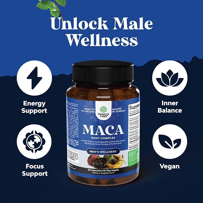 Bundle of Horny Goat Weed for Male Enhancement for Stamina & Energy and Black Maca Root Capsules for Men - Herbal Enhancement Supplement for Men