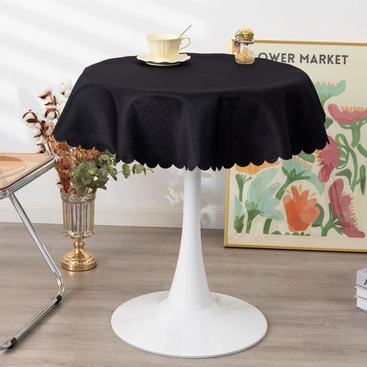 Small Round Black Tablecloth 36 Inch Polyester Fabric Washable Table Cover Decorative Wrinkle Resistant Solid Color Table Cloth for Kitchen Dinning Party Wedding Camping