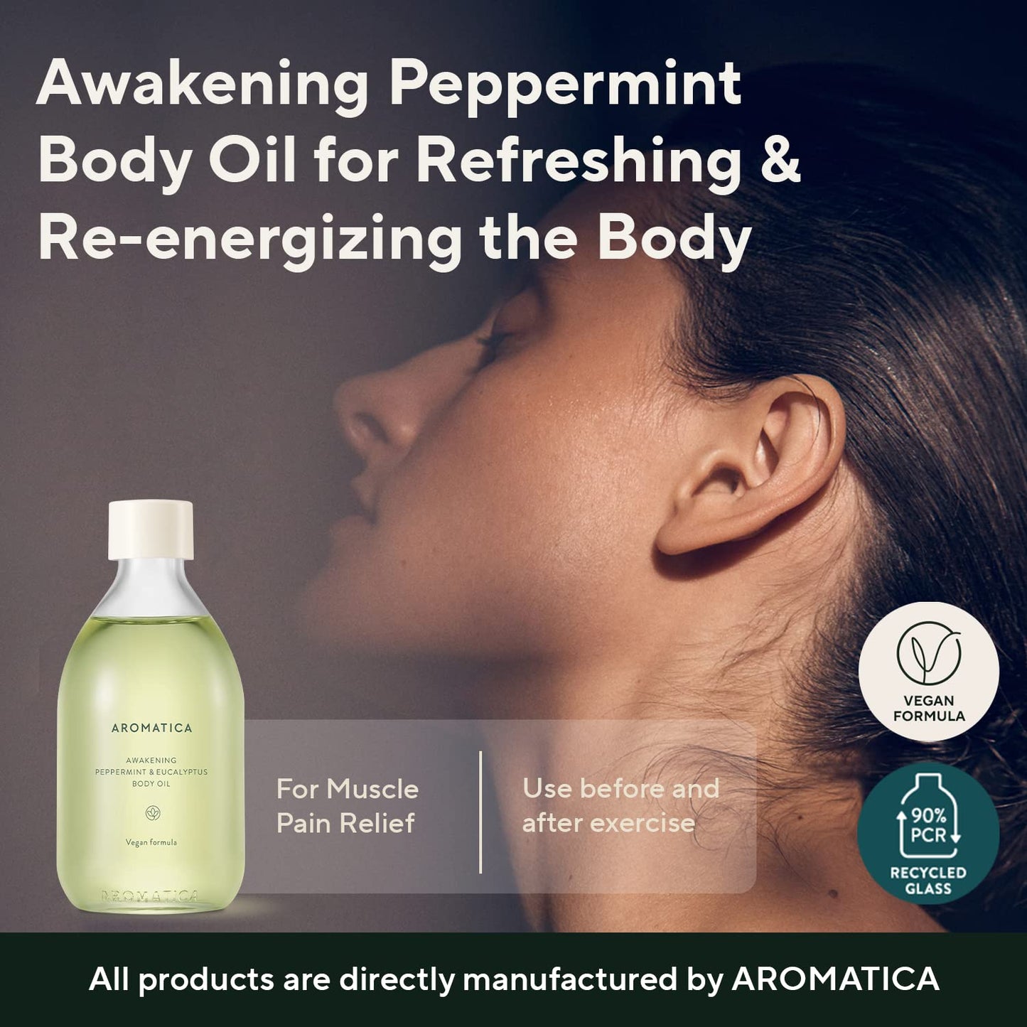 AROMATICA Awakening Body Oil Peppermint & Eucalyptus Aromatherapy Oils, Scented Body Oil, After Shower Natural Oil for Women, Non-Greasy Body Serum, Body Moisturizer for Dry Skin 3.38 fl. oz