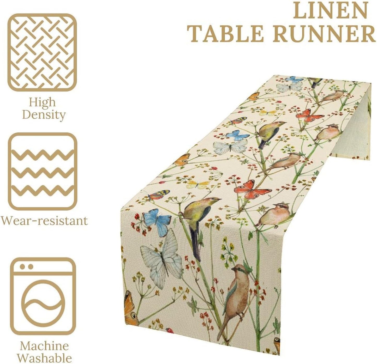 Brown Bird Floral Table Runner Spring Flower Kitchen Table Decoration Suitable for Family Dinner Decoration 13x70 Inch