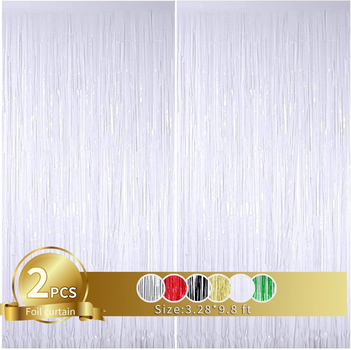 TONIFUL 2Pcs White Metallic Tinsel Foil Fringe Curtains,White Photo Booth Backdrop Streamer Curtain Photo Booth Props for Bachelorette Party,Birthday,Graduation,Christmas Decor(6.6ft x 9.9ft)