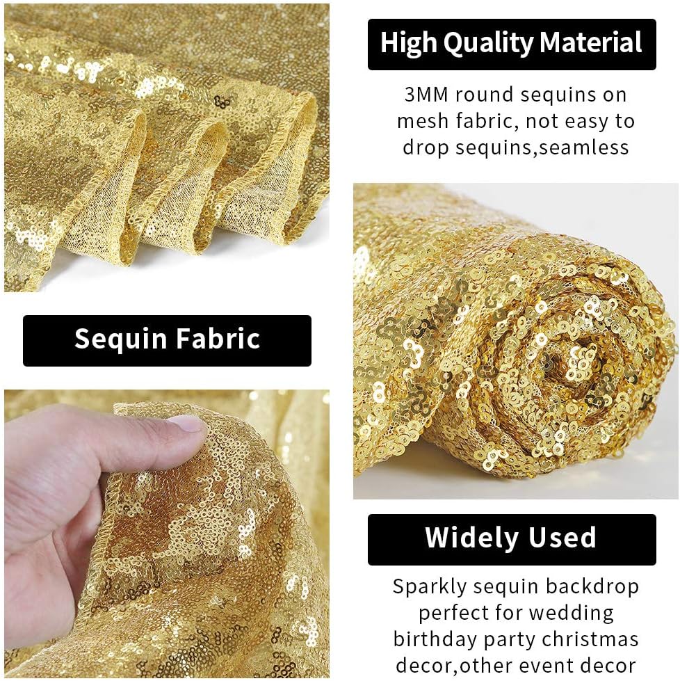 Hahuho Gold Sequin Backdrop Curtain, 4PCS 2FTx8FT Glitter Backdrop Curtain for Parties, Christmas, Wedding, Party Decoration（4 Panels, 2FT x 8FT, Gold