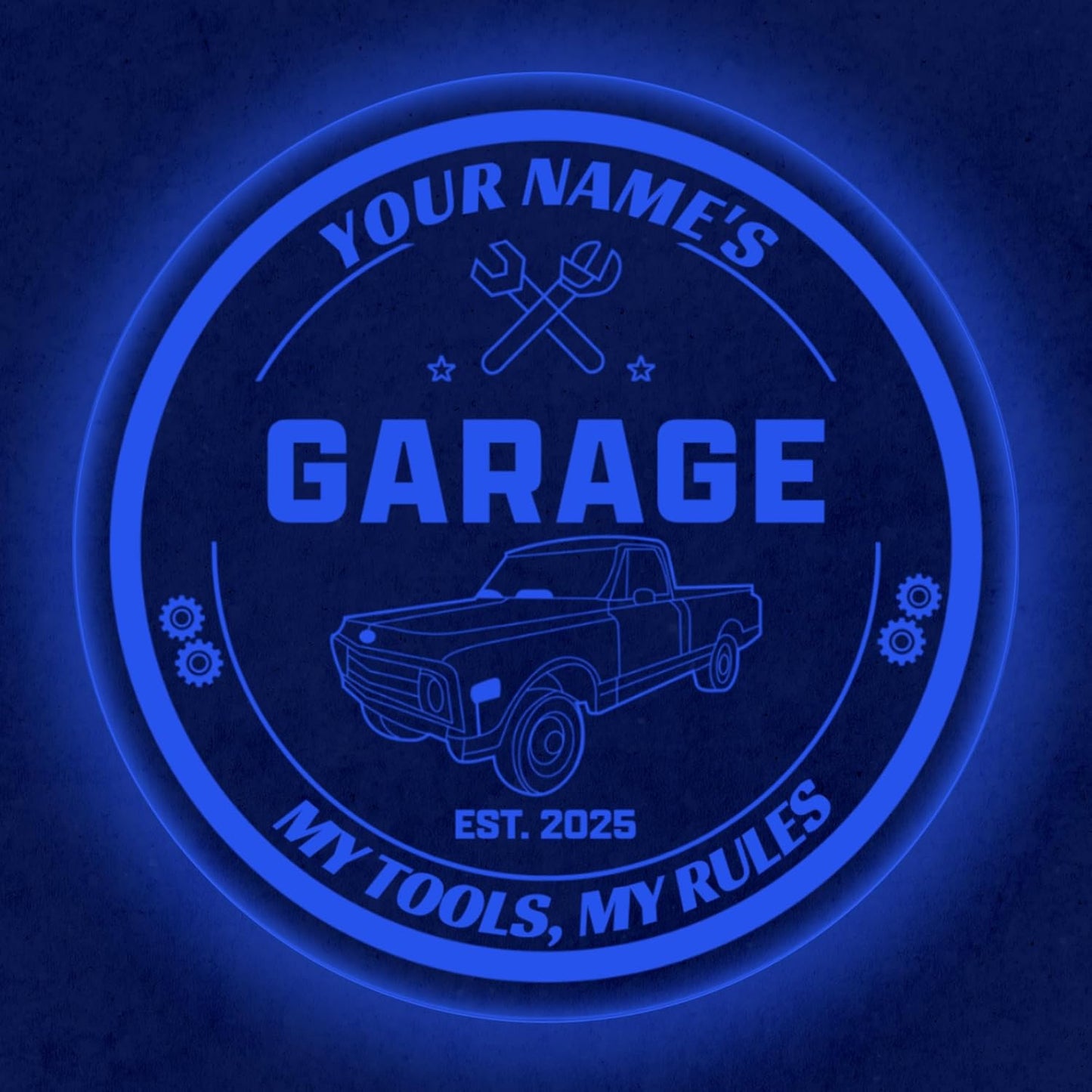 Custom Pickup Truck Garage Sign – Personalized LED Color Changing Acrylic Wall Decor for Garage, Workshop, or Man Cave (Garage 1, 12 INCHES)