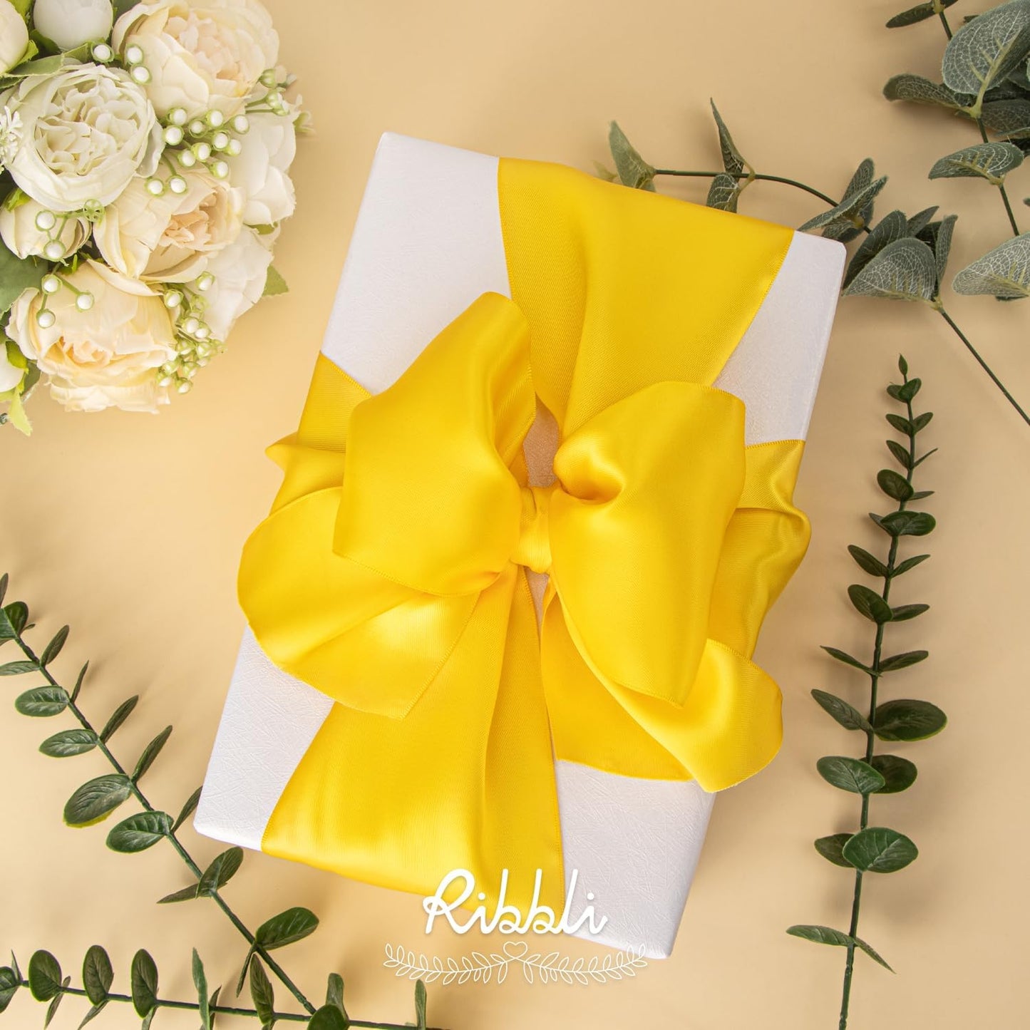 Ribbli Maize Yellow Satin Ribbon 4 Inch Wide Yellow Ribbon for Wedding Chair Sash Grand Opening Ceremony Big Bows Gift Wrapping Floral Crafts Cake Decor-Double Faced Satin Continuous 10 Yards