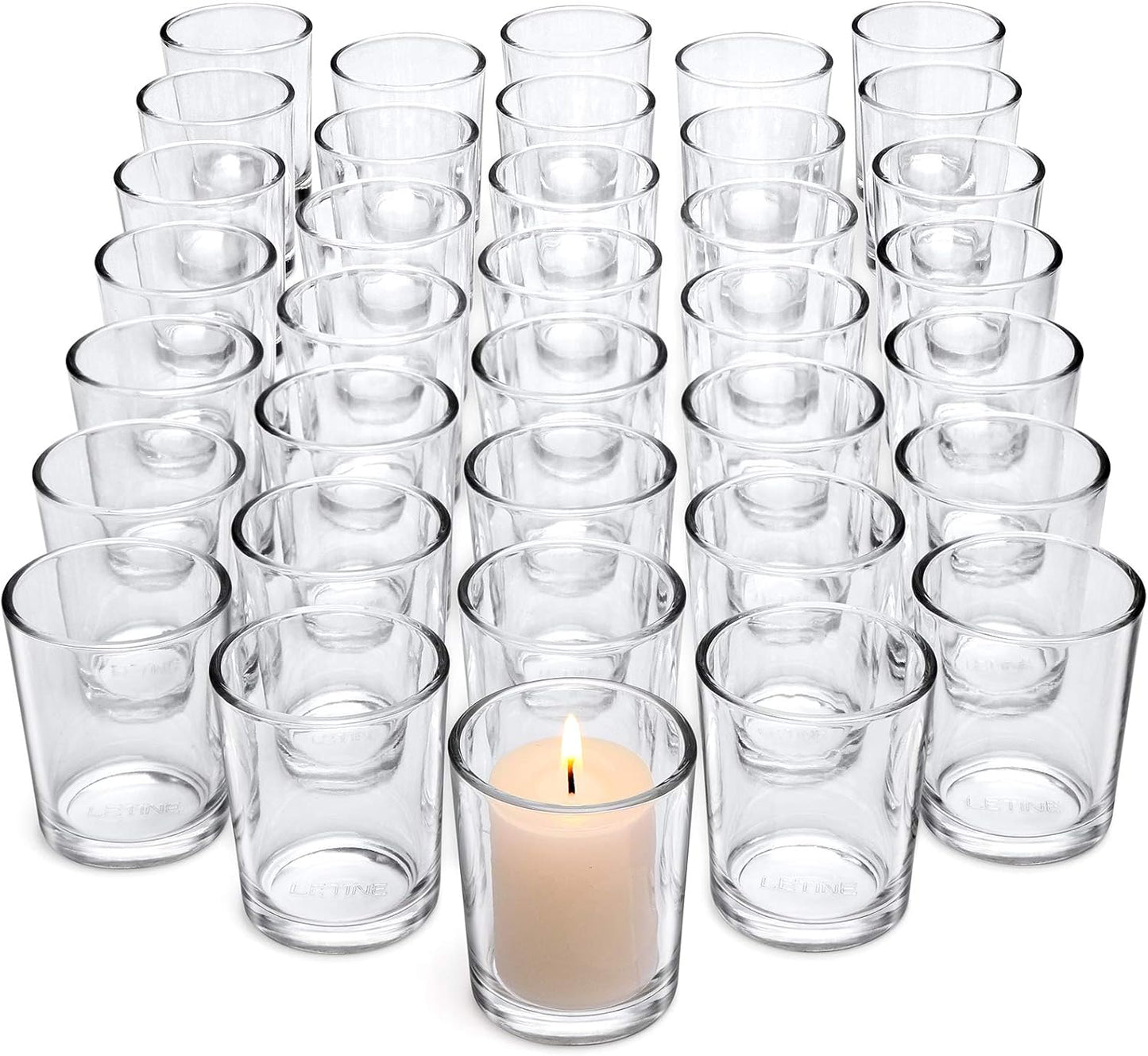 Letine 36-Pack Votive Candle Holders - Clear Glass Tea Light Holders - Glass Votive Candle Holder Bulk for Wedding Centerpieces/Home Table Decor/Propose/Christmas and Thanksgiving