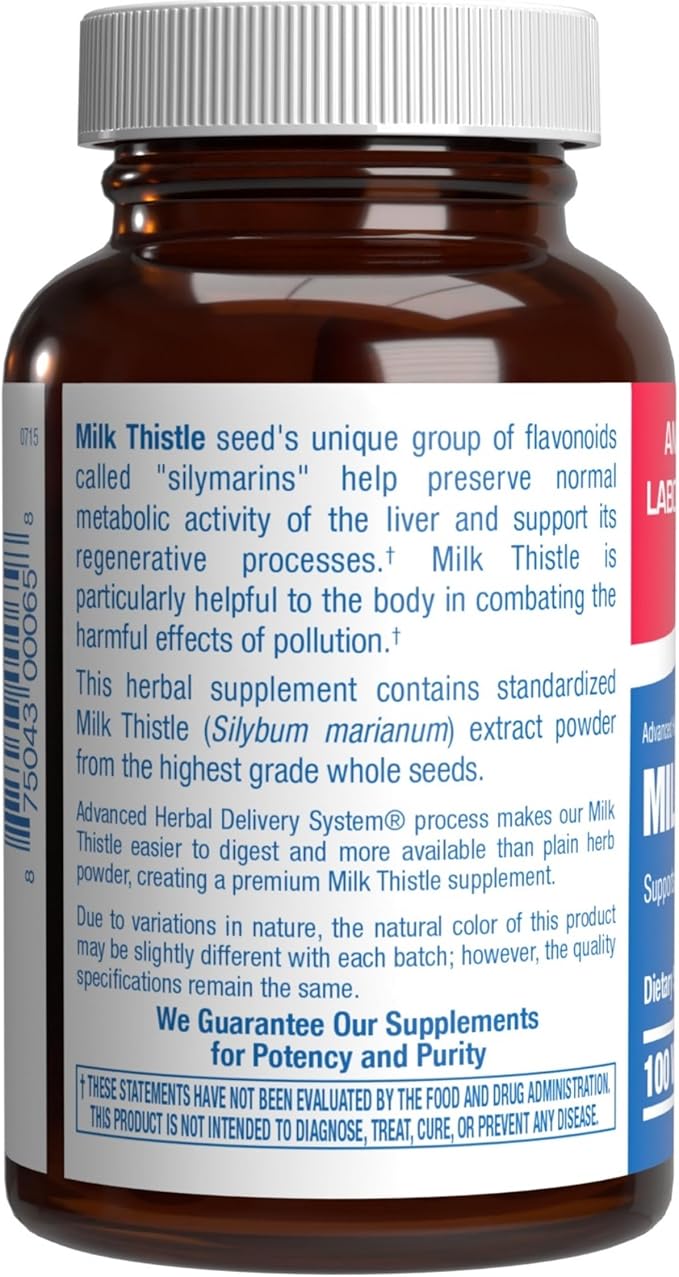 Silymarin Milk Thistle Extract Capsules - Clinical Milk Thistle Liver Supplements for Women & Men with Standardized 80% Silymarin for Liver Cleanse Detox Support - Vegan Made in the USA - 100 Servings