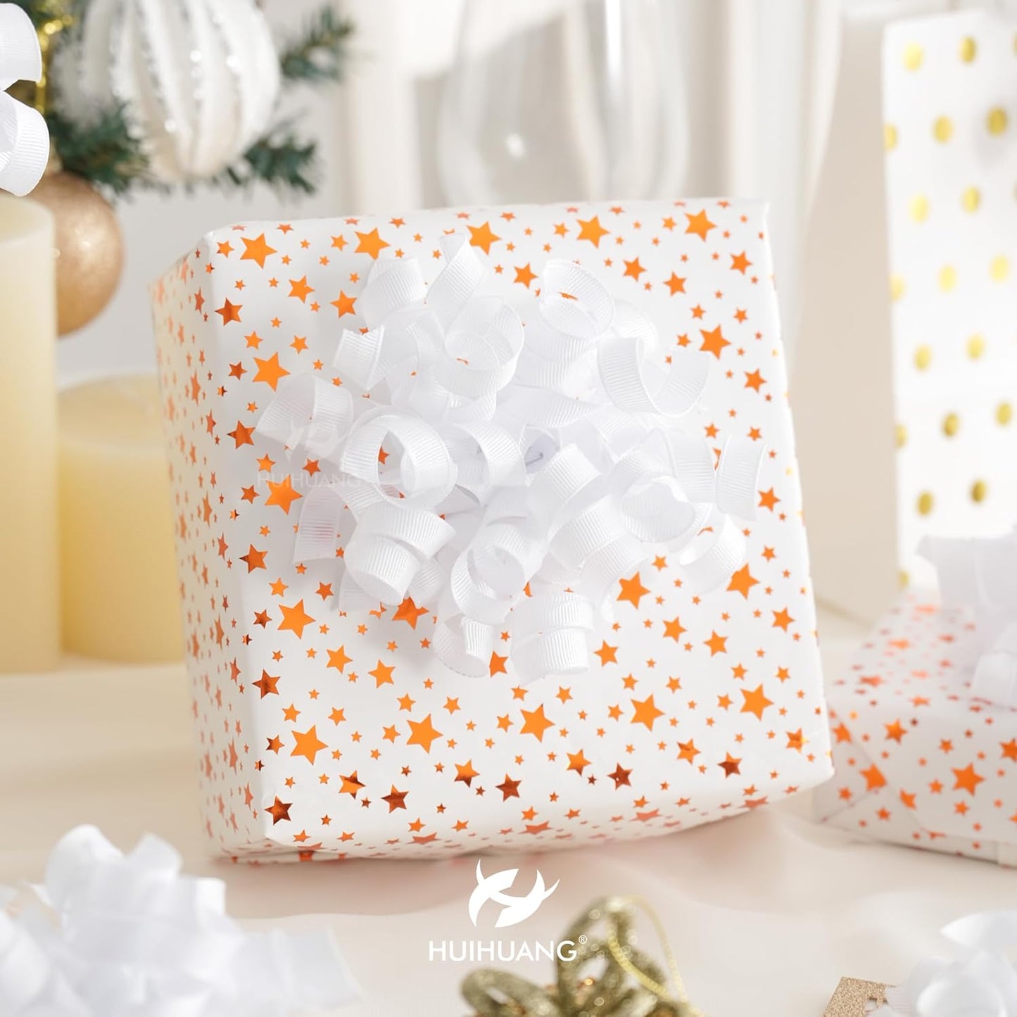 HUIHUANG White Bows for Gift Wrapping, White Curly Ribbon Bows Self Adhesive Burst Gift Bow for Christmas Presents, Wine Bottle, Treat Bags, Bridal Shower Wedding Party Favor - 6 Counts