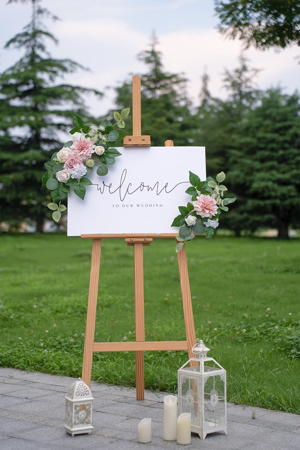 WEIERYUE(Pack of 2) Artificial Flowers Decorations,Artificial Arch Backdrop Garlandfor Ceremony Party Reception Entrance Welcome Easel Door Floral Decor Wall Home Entryway Outdoor(Ash Powder)