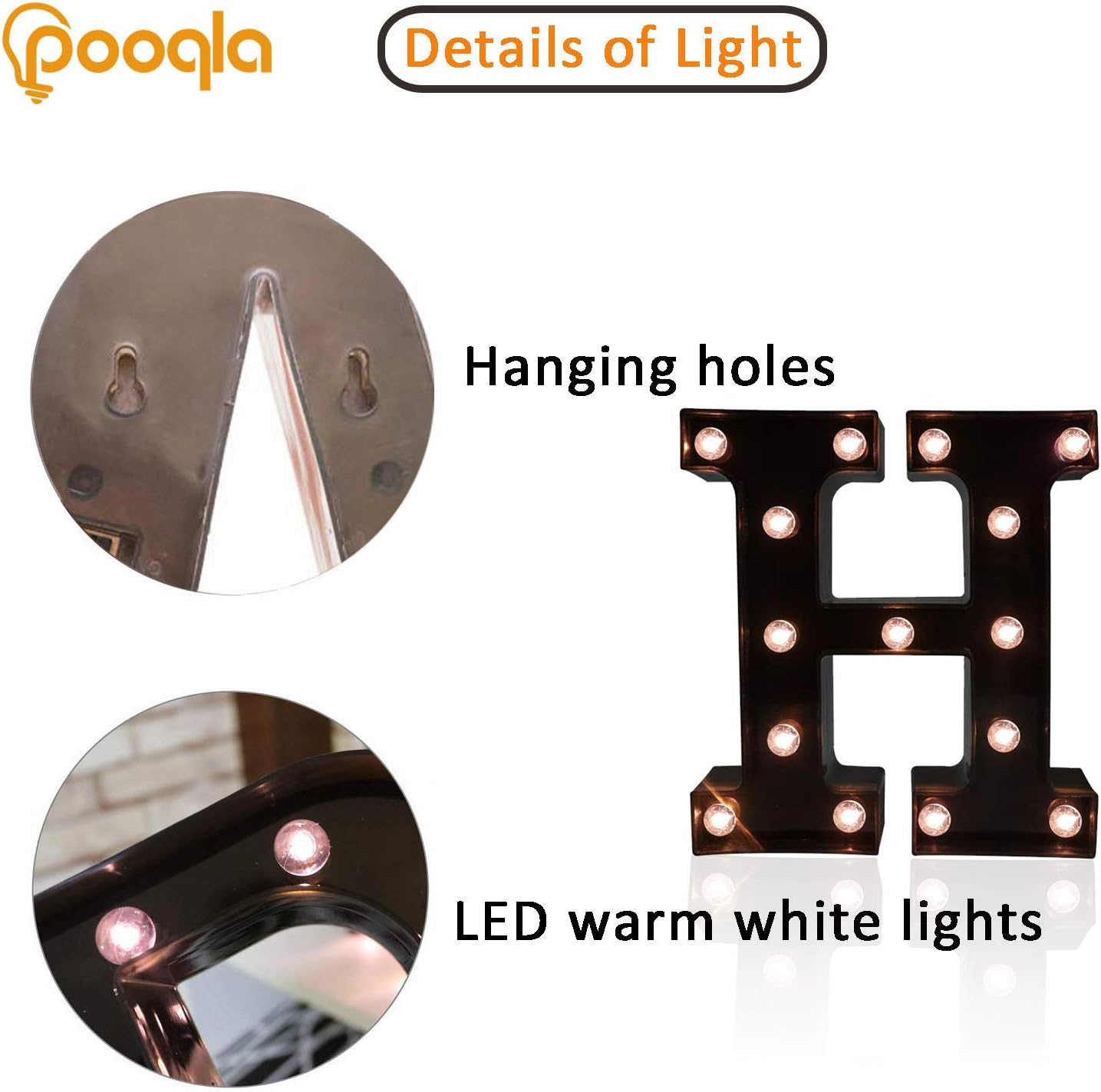 Decorative LED Illuminated Letter Marquee Sign - Alphabet Marquee Letters with Lights For Wedding Birthday Party Christmas Night Light Lamp Home Bar Decoration H, Black