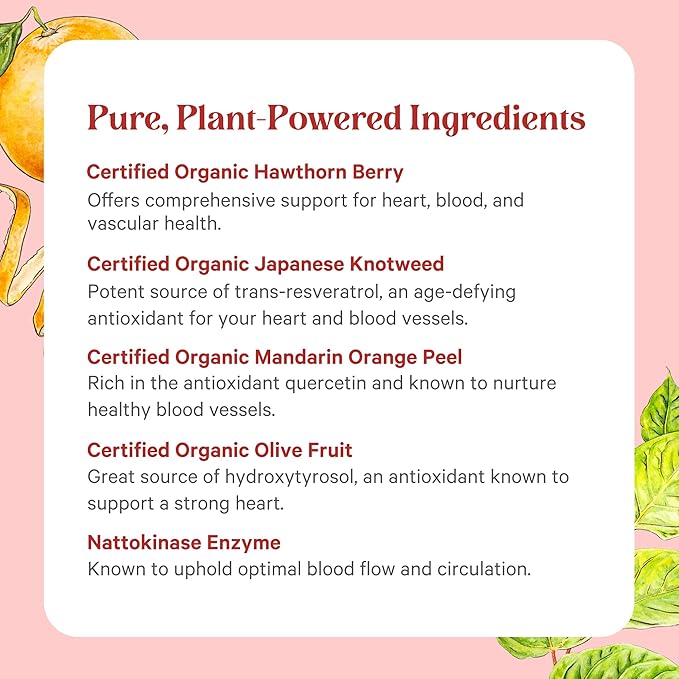 PURE SYNERGY Heart Protector | Organic Holistic Heart Supplement with Organic Hawthorn Berry, Resveratrol, and Nattokinase | for Blood and Vascular Support (60 Capsules)