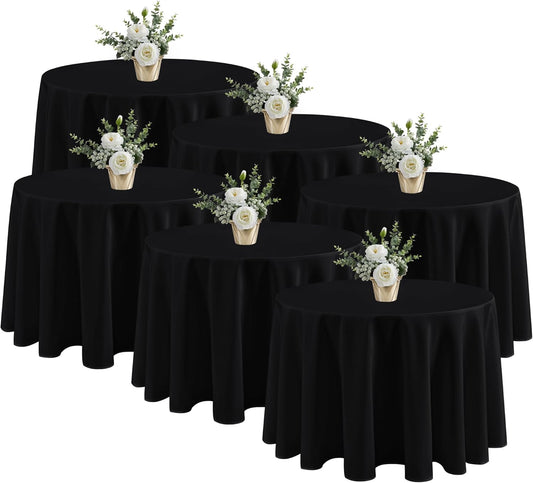 Fitable 6 Pack Black Round Table Clothes - 90 Inches in Diameter - Stain Resistant and Washable Tablecloths, Polyester Fabric Table Covers for Wedding, Party, Banquet, Gathering