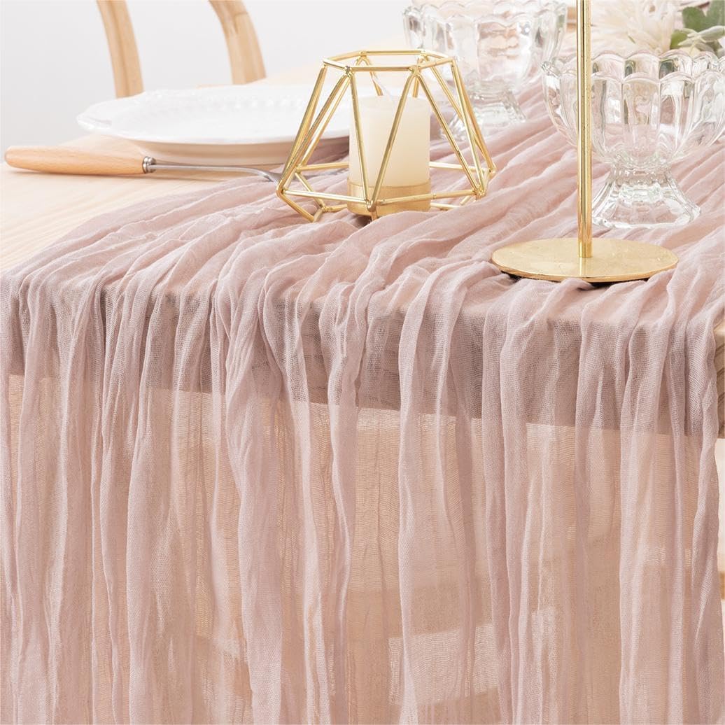 MLMW 6 Pack Pink Cheesecloth Table Runner Boho Gauze Rustic Cheese Cloth Table Runner 160 inch Sheer 13.3ft for Gender Reveal Wedding Party Baby Bridal Shower Birthday