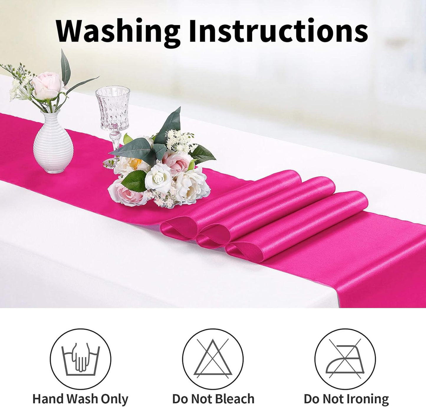 5-Pack Satin Table Runner Fuchsia 12 x 108 inches Long, Table Runners for Wedding, Birthday Parties, Banquets Decorations（5 Pack, 12x108 Inch, Fuchsia）