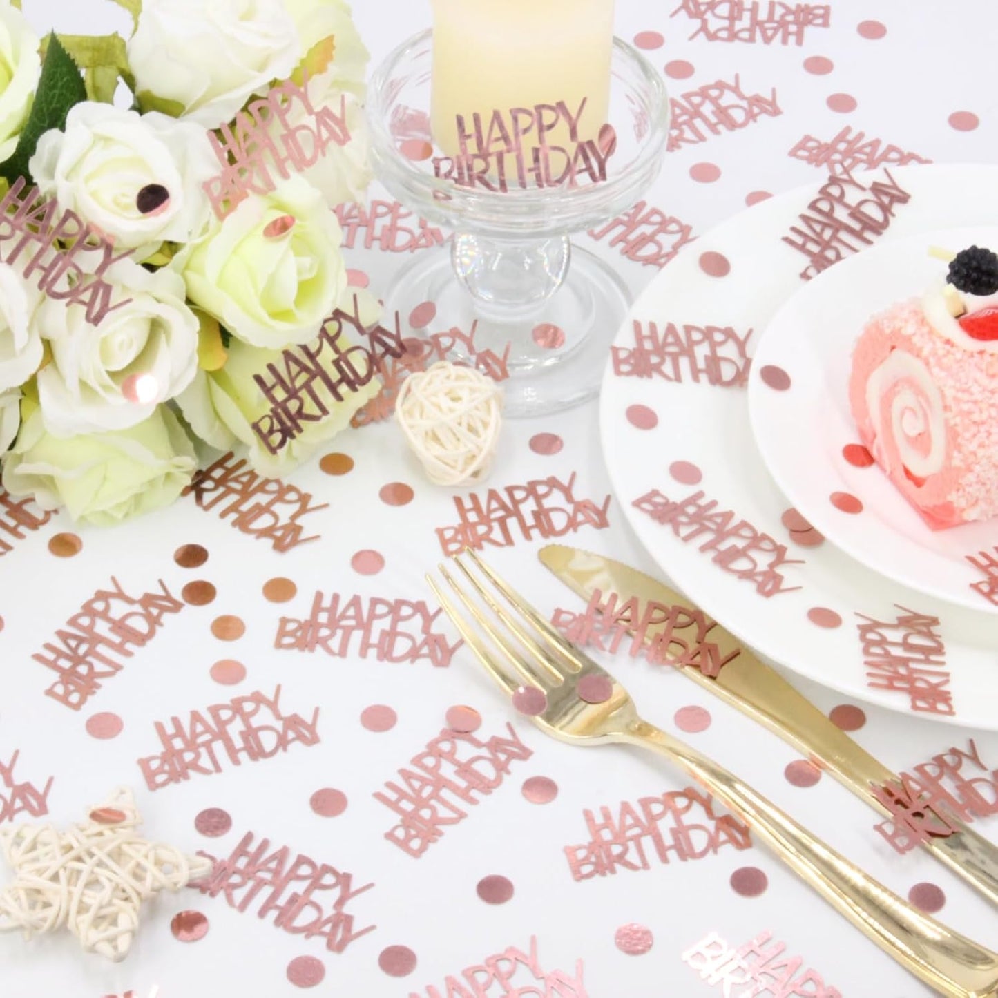 Rose Gold Birthday Confetti - 270 PCS Glitter Happy Birthday Decorations for Table