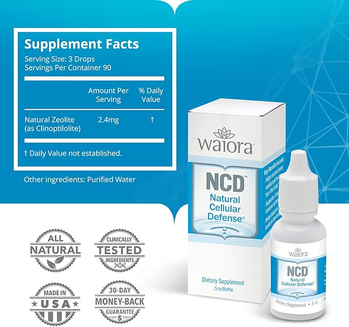 Waiora Natural Cellular Defense (NCD) Liquid Zeolite Drops, Clinoptilolite for Men & Women - Supplement for Immune, Healthy Gut Support, Cleanse, pH Balance (0.5oz Bottle, 4 Ct – 360 serv)